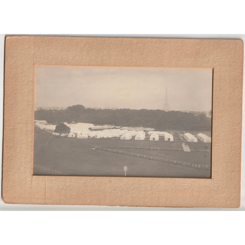 Antique Paris Eiffel Tower Tent Encampment Photo Mounted - Picture 1 of 2